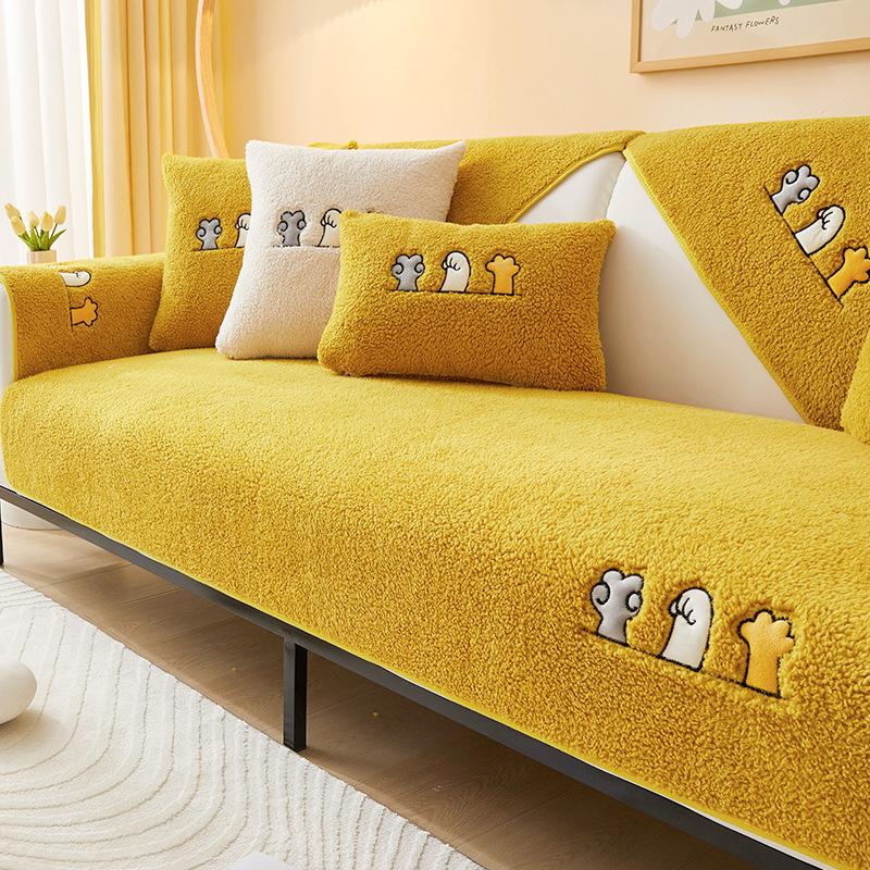 Embroidery Thickening Non-slip Sofa Cover Living Room Winter Warm Lambs Velvet Sofa Towel Nordic Sectional L-shaped Couch Covers