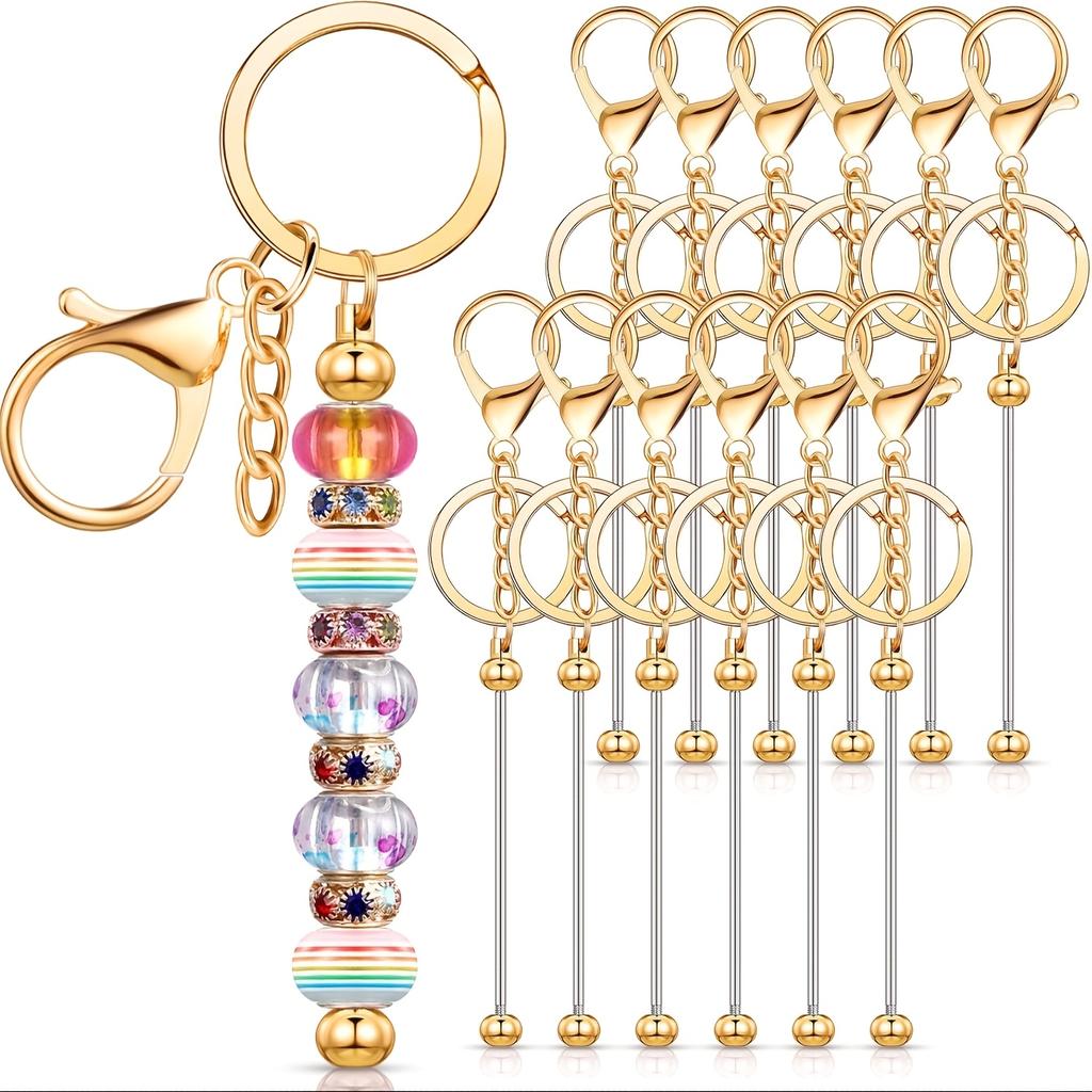 12pcs of Bead Keychain DIY Keychain Pendant Made of Silvery Metal Bead Keychain Blank Keychain Bead Keychain, DIY Bead Keychain, Hanging Accessories