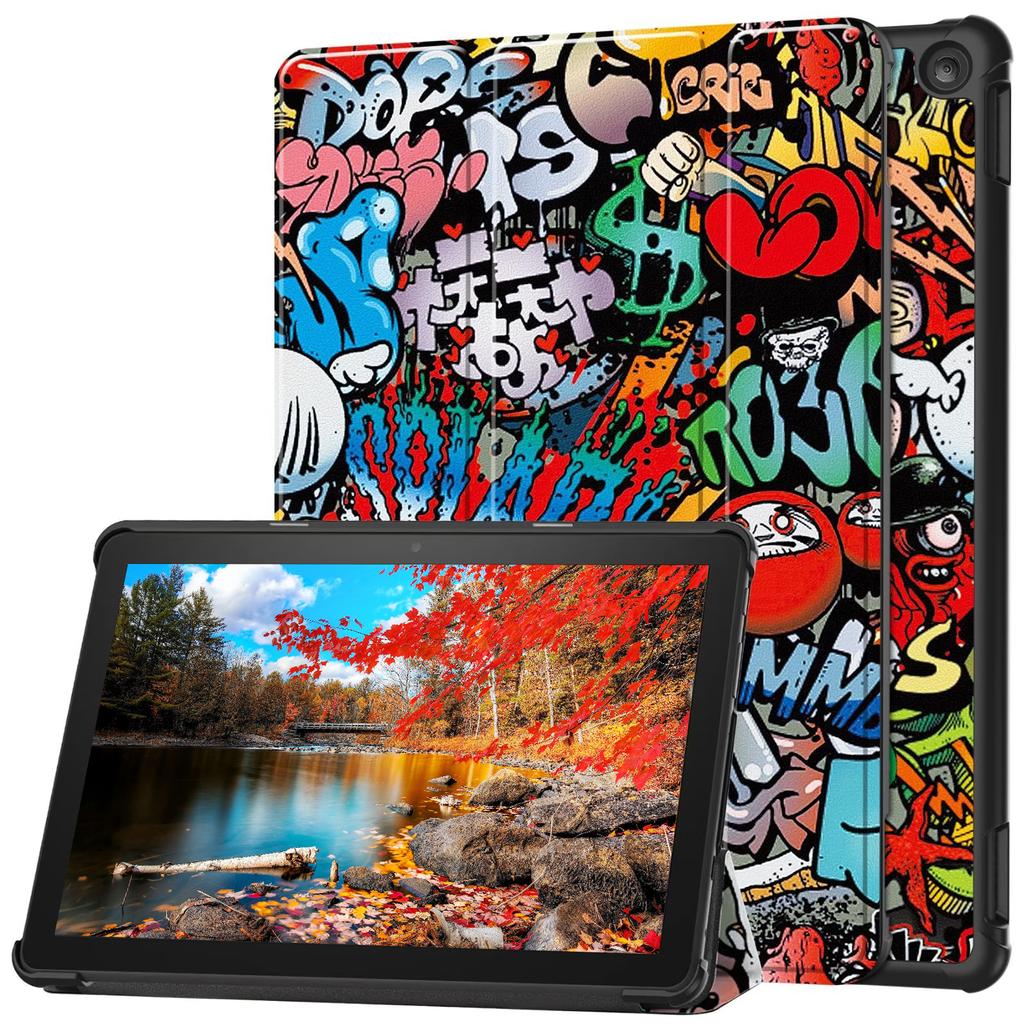 PU Leather Trifold Stand Cover Auto Wake/Sleep Folio Protective Case Hard Shell Stand Cover for All-New Fire HD 10 Tablet
