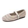 Women's Summer Casual Woven Ballet Flats With Ankle Strap Breathable Lightweight Braided Mary Jane Shoes Closed Toe Slip on Walking Shoes for Women