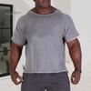 Summer Men Gym T-shirt Round Neck Short Sleeves Solid Color Pullover Mid Length Sweat Absorption Patchwork Sport Jogging Top