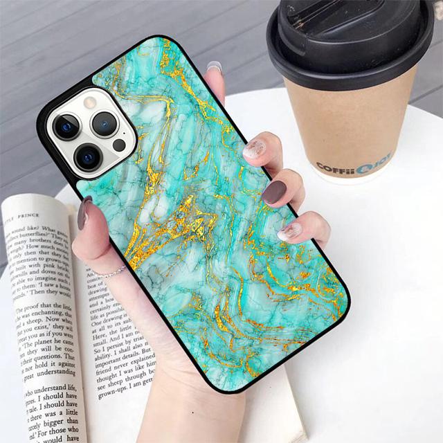 Teal Blue Gold Agate Marble Phone Case For iPhone 17 Air 13 12 14 15 16  Cover For Apple Pro Max Plus Coque