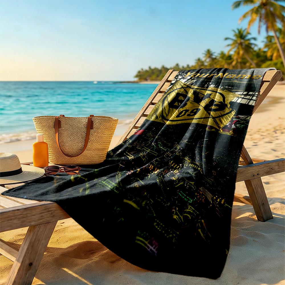 Borussia Dortmund Customize Your Name Beach Towel Super Soft & Absorbent Ideal for Travel Outdoor Swim Pool Yoga Surf Camping Hiking Gym Gift Holiday