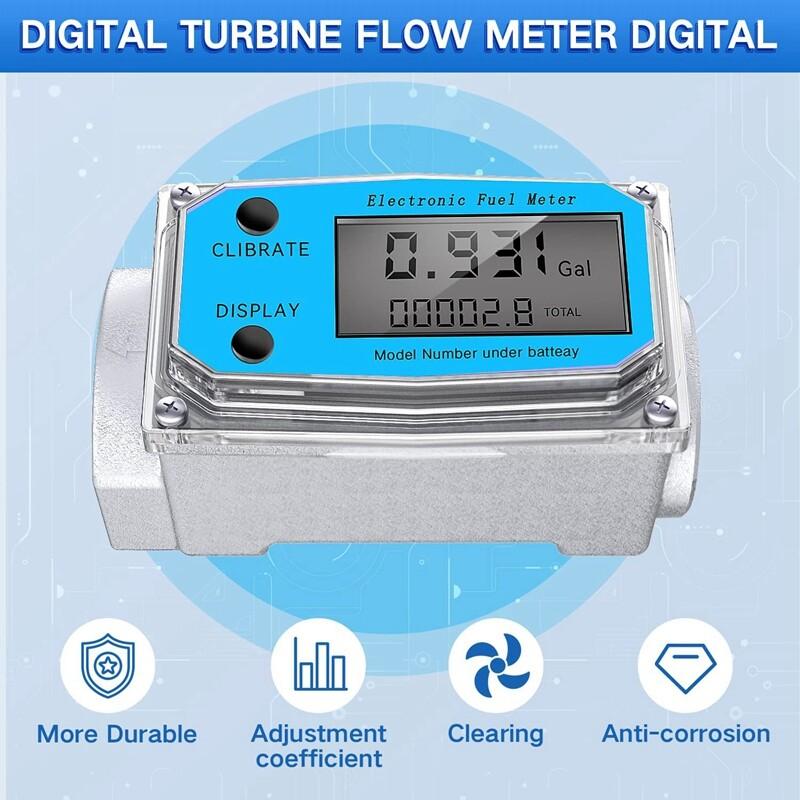 Turbine Digital Oil Meter LCD Heating Oil Flow Meter Diesel Gasoline Flow