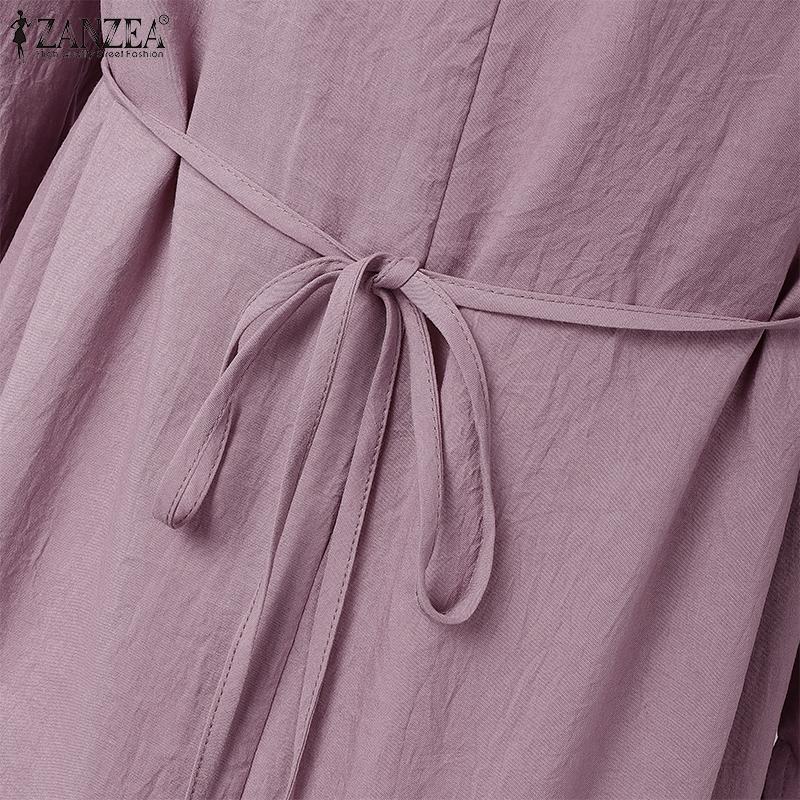 ZANZEA Женское праздничное повседневное платье с круглым вырезом, свободного кроя, с длинным рукавом