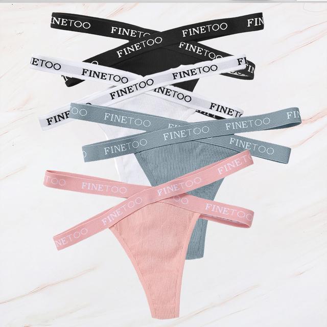 FINETOO 4PCS/Lot Sexy Cross Strap Cotton G-String Women's Panties FINETOO Letter High Waisted Fashion Thongs Panty Lingerie M-XL