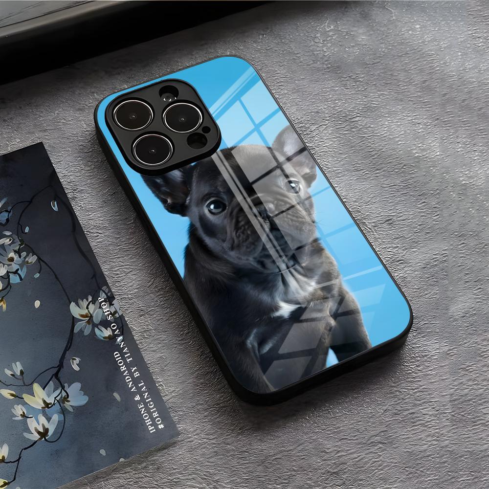 Frenchies French Bulldog Dog Phone Case For IPhone 17 Air 16 E Pro Max 15 14 13 Mini 12 Pro 11 Max Plus Black Glass Cover