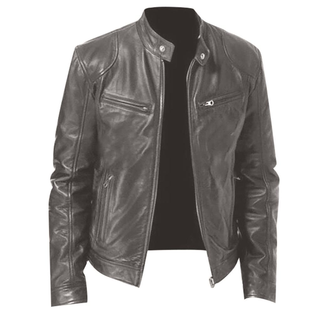 Осенне-зимняя мужская повседневная однотонная тонкая кожа с длинными рукавами