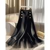 Private Fashion Black Mesh Spliced Midi Skirt With High Waist For Women