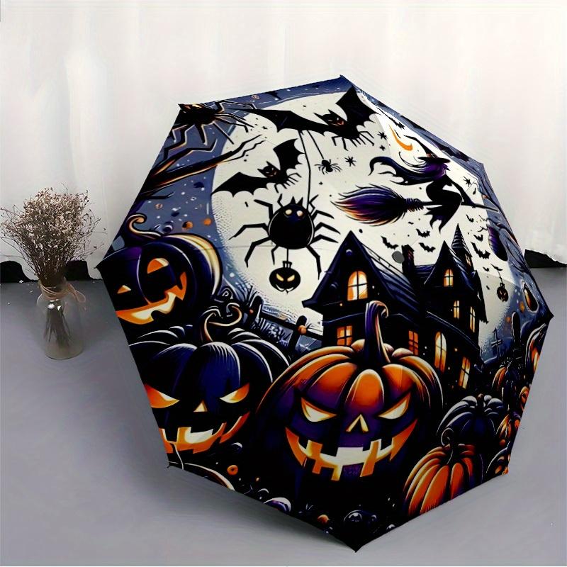 1pc Halloween Spooky Automatic Open/close Umbrella, 8-Rib sturdy structure, Portable Travel Umbrella, Parties, Everyday Use, 11106