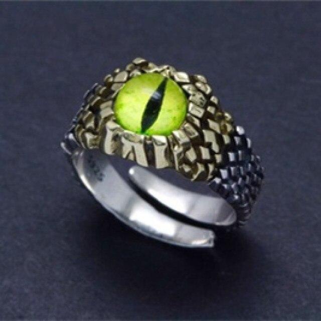 925 Silver Ring Python Eye Snake Eye Demon Eye Ring Opening Adjustable Ring Personality Retro Handmade Ring