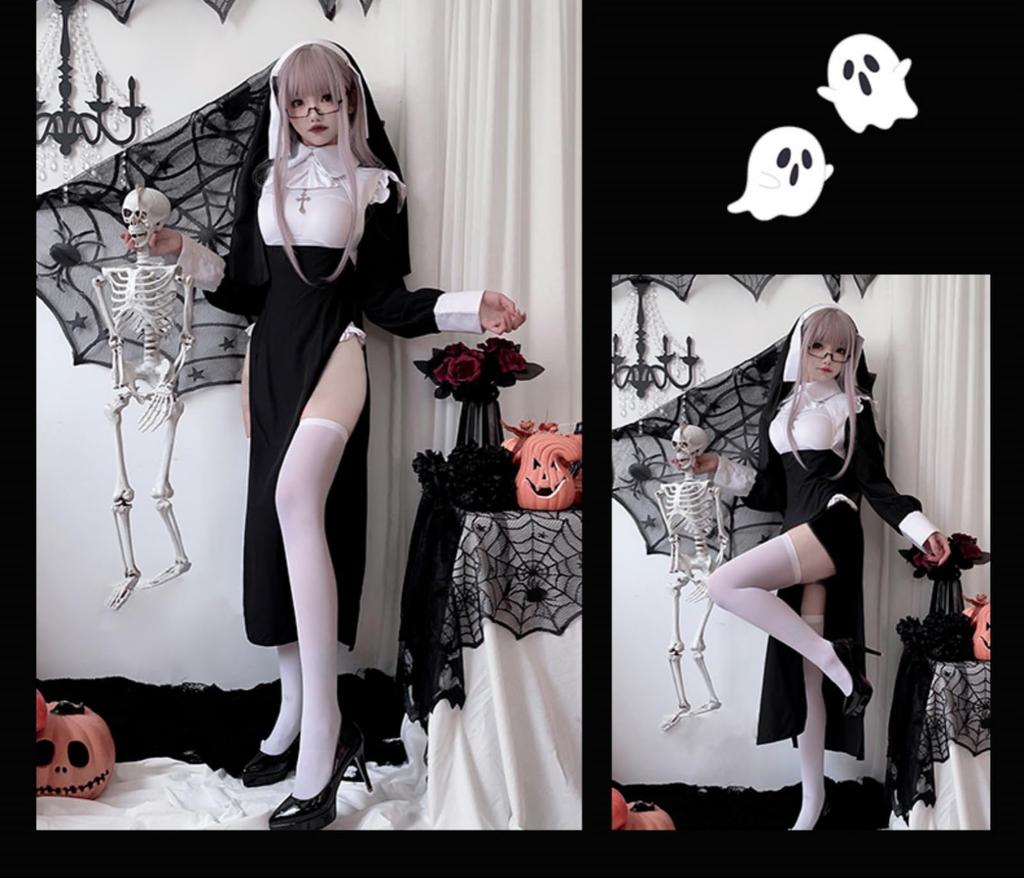 Sister Sexy Nun 6 Piece Large Halloween Nun Pure Stockings School Cultural Photo Shoots [JUNDOMECY] Cosplay, Costume, Set, Size, Costume, Saint,