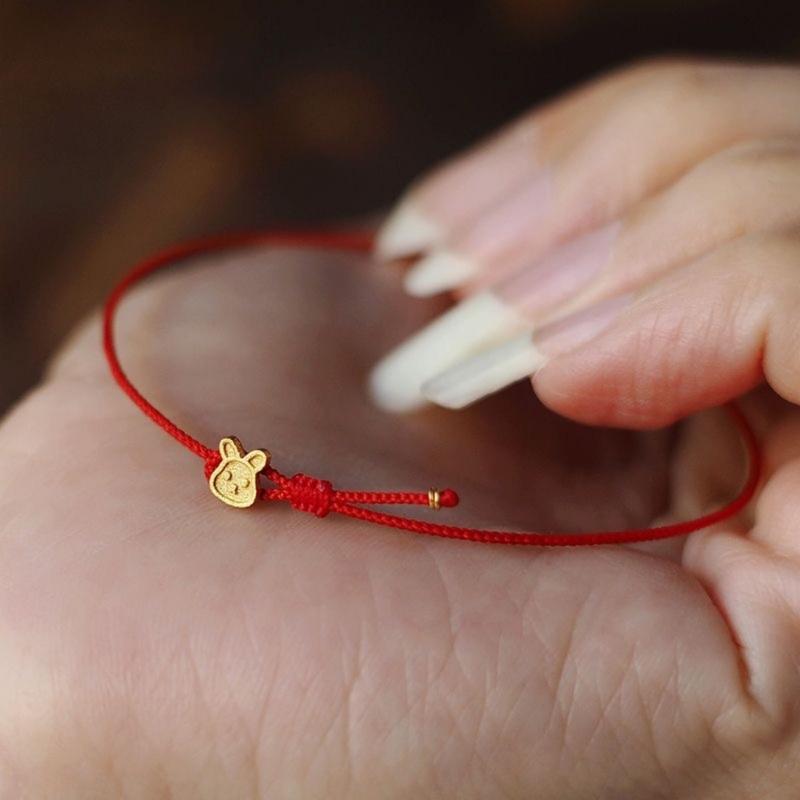 Lucky Red Rope Bracelet Zodiac Gold Plated Rabbit Pendant Hand Knotted Adjustable Charm Bracelet for Men and Women