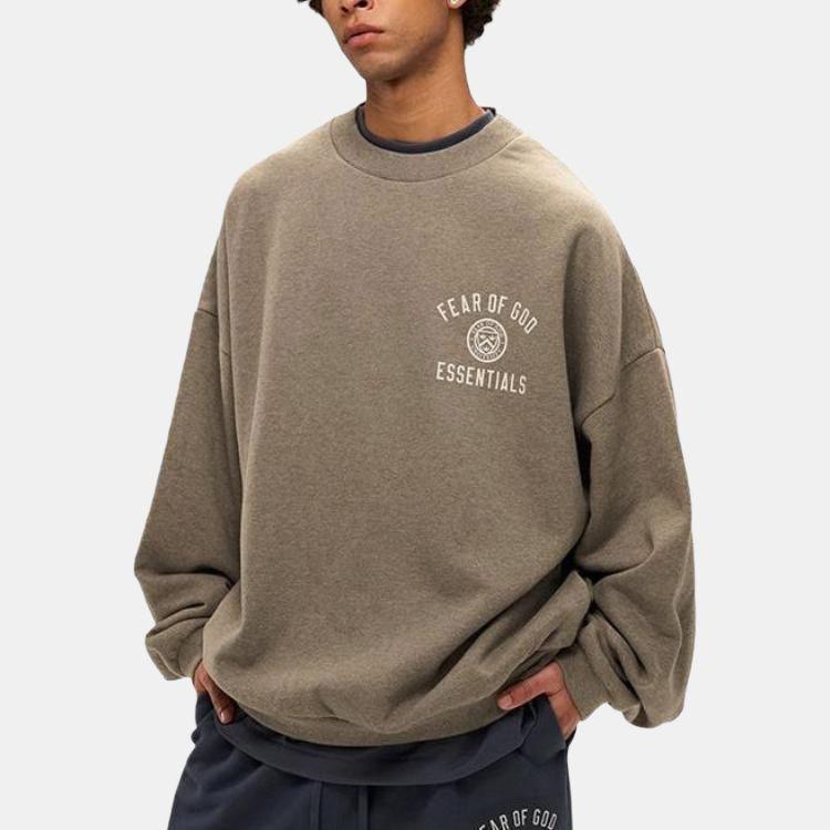 Fear of God Essentials Флисовая толстовка с круглым вырезом, меланжево-серая, мужская, топ 192HO246261F