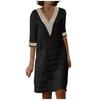 Ladies Lace Stitching V Neck Embroidered Exquisite Embroidered Lace Short Sleeve Cotton Linen Dress Summer Linen  Dress