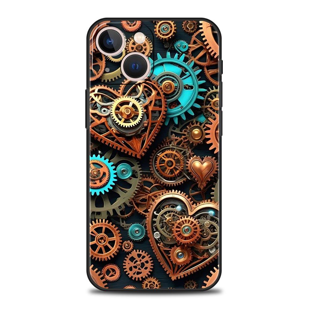 Mechanical Gear Pattern Phone Case Cover for iPhone 17 16 15 14 13 12 11 Pro Max 17 Air Plus Shockproof Soft TPU Shell Funda Bag