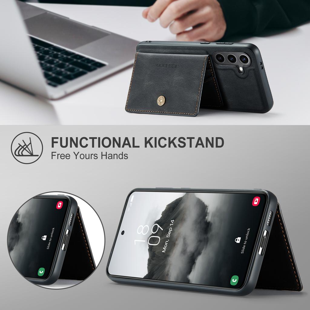 JEEHOOD J01 For Samsung Galaxy S24 Case Card Holder Kickstand Leather+TPU Retro Phone Cover