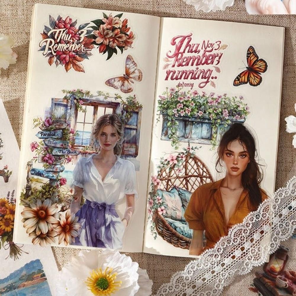 Новая карманная наклейка-книжка в ретро-стиле, 20 листов, ПЭТ-альбом для дневника, наклейки с высечкой, элегантные наклейки для скрапбукинга для девочек, подарки на день рождения