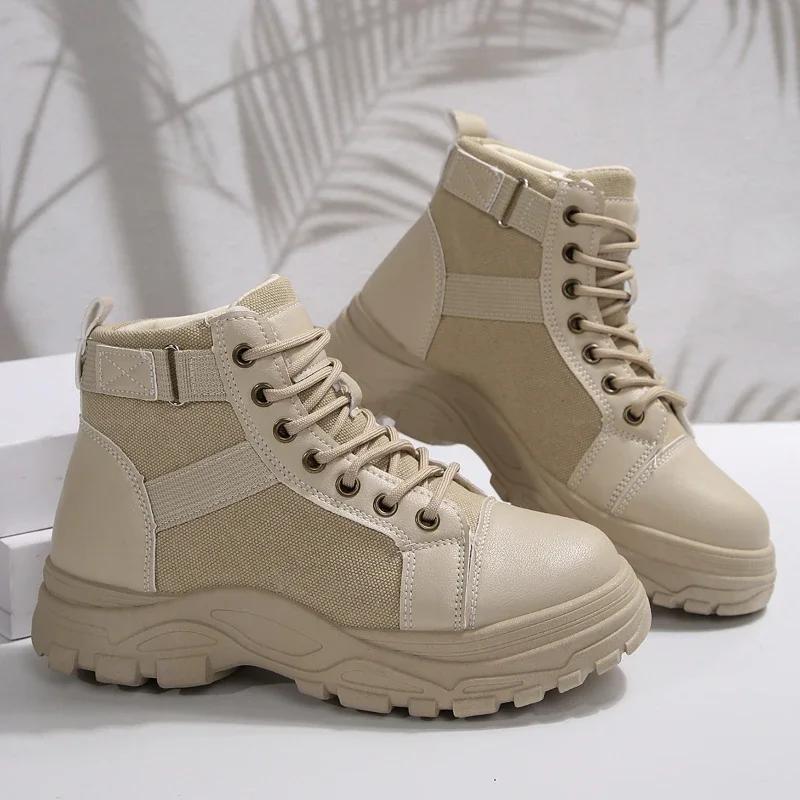 Женские ботинки на высоком голенище, модные, на толстой подошве, мужские мотоциклетные ботинки, нескользящие, дышащие, повседневные кроссовки, новые женские ботильоны 36-45