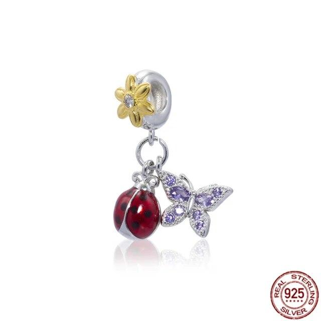 New 925 Sterling Silver Pink Butterfly Spiritual Dreamcatcher Charm Bead Fit OriginalNew Bracelet DIY Jewelry Gift