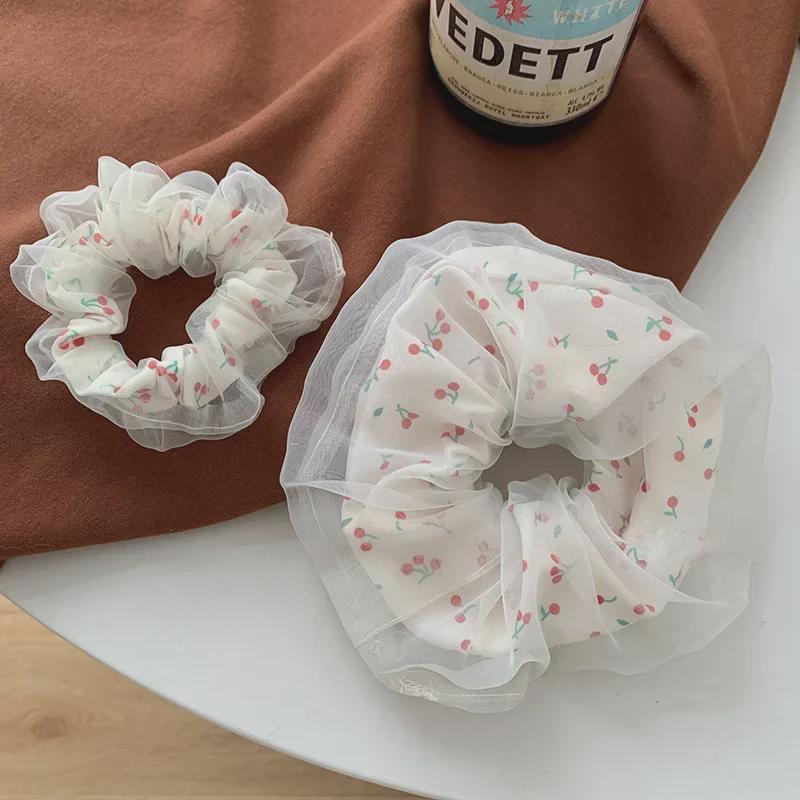Двухслойная повязка для волос Cherry Mesh с толстым кишечником - повязка на голову Sweet Xia Sen Style для женщин