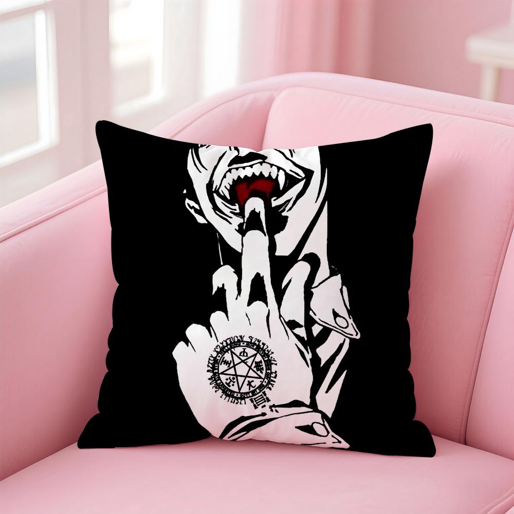 Dark Japanese Anime HHellsing Ultimate Cushion Cover Pillow Case Soft Skin Friendly Fabric  Concealed Zipper