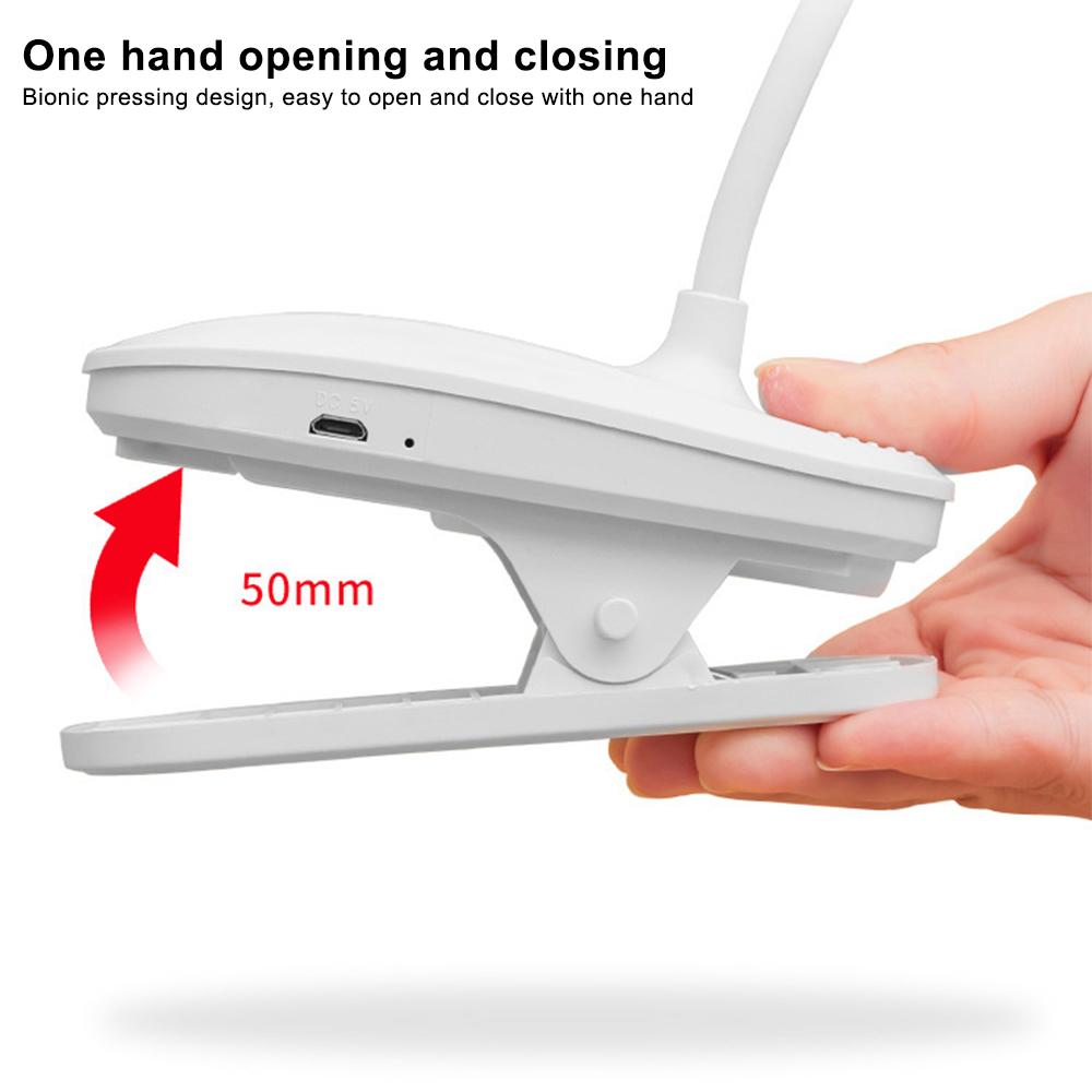 Настольная лампа USB перезаряжаемая настольная лампа с зажимом для кровати, ночник для чтения книг, светодиодный сенсорный светильник с 3 режимами затемнения, защита глаз