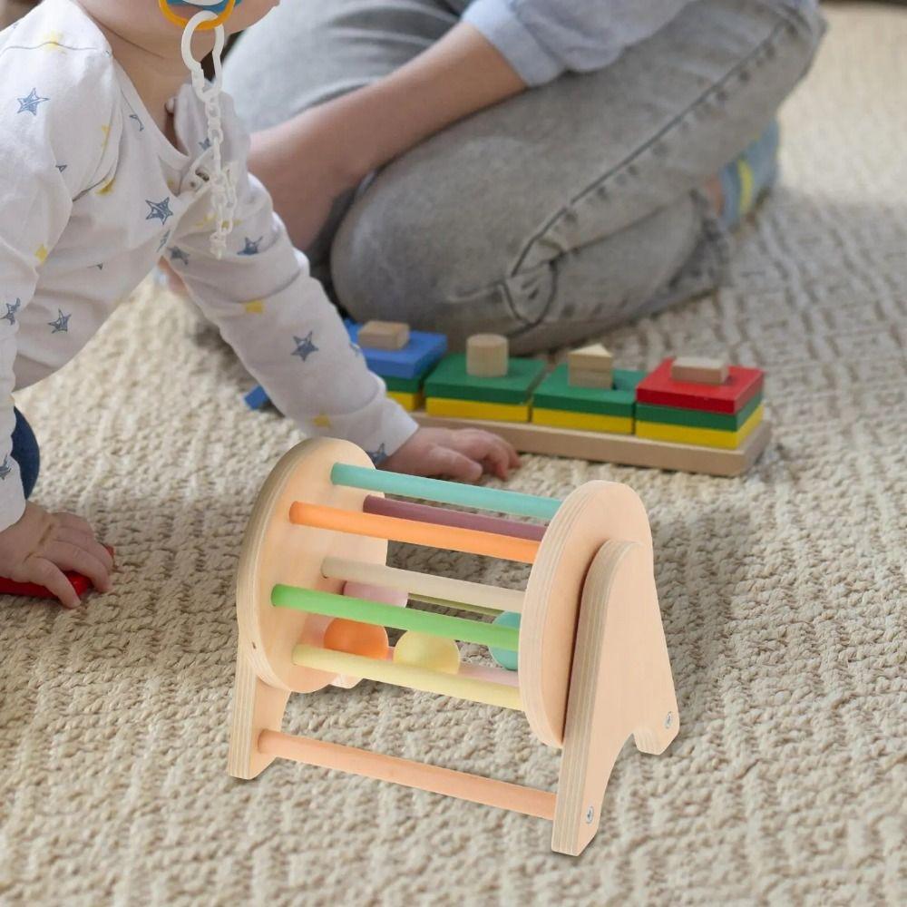 Wooden Rainbow Spinning Drum Color Shape Cognition Ball Busy Drum Toy Ball Drop Kids Toy Boys Toys