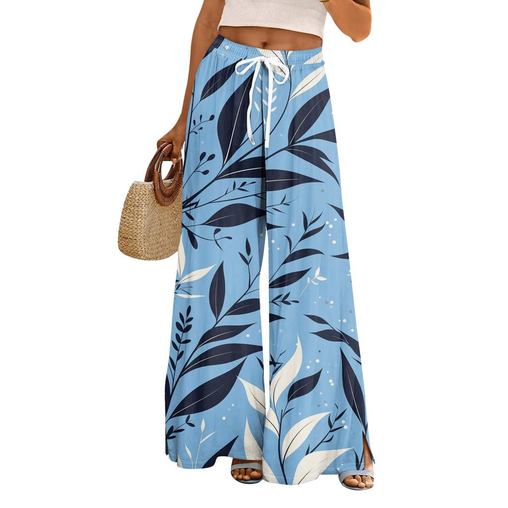 Женские свободные повседневные брюки с цветочным принтом и широкими штанинами, с эластичной талией на кулиске и карманами