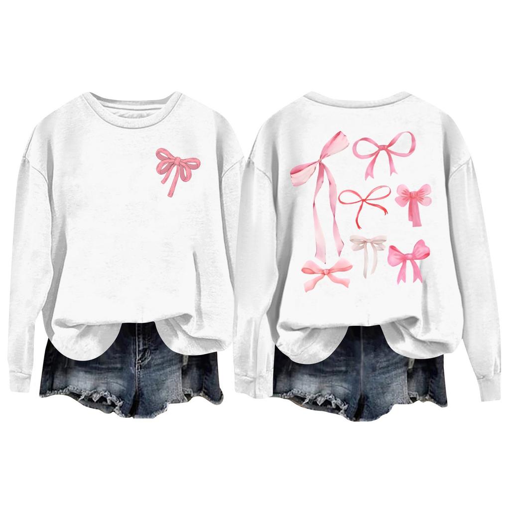 Women's Casual Loose Bow Print Round Neck Long Sleeve Hoodie