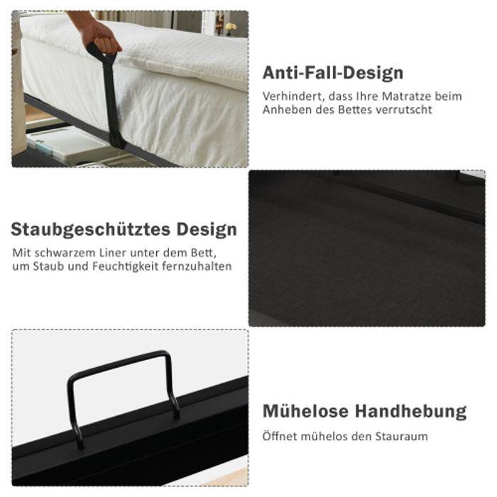 Кровать с мягкой обивкой 180x200 - MUVOE - Бежевый - Светодиодное изголовье - Зарядное устройство USB C - Гидравлическая