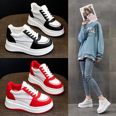 Кроссовки на толстой подошве, роскошные женские кроссовки бренда 33 34, толстая подошва, оригинальные спортивные туфли Kawaii, повседневные женские туфли на шнуровке для девочек, красные туфли