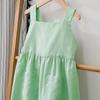 Летнее элегантное однотонное платье для девочек из хлопка и льна без рукавов с подтяжками, регулируемыми бретелями, повседневные детские платья с карманами