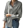 Women's Spring and Summer Loose Casual Shirt Long Sleeve Striped Lapel Commuter Top