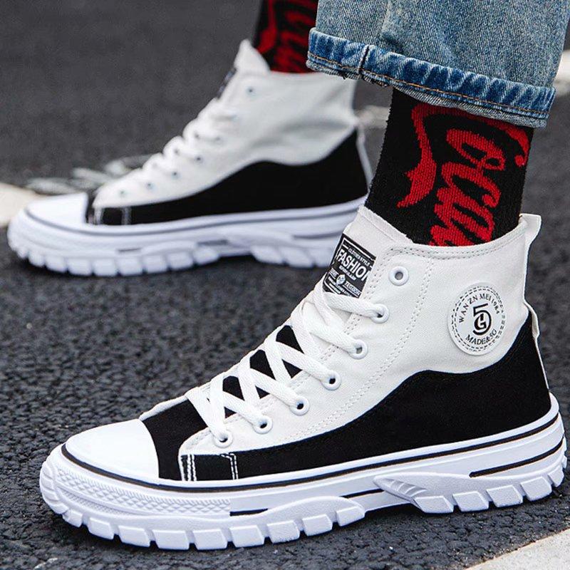 Дышащие высокие мужские парусиновые туфли, модные повседневные туфли для доски, студенческие кроссовки, кроссовки в стиле хип-хоп для подростков