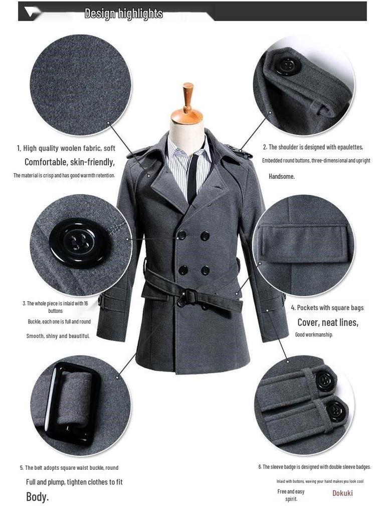 Мужское шерстяное пальто средней длины: Утеплённая ветровка Осень/Зима 2023 с вельветовой подкладкой