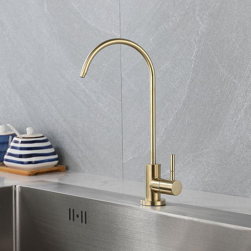 Кухонный смеситель из нержавеющей стали 304, цвет brushed gold, с подключением 1/4" для фильтра для воды, кран для питьевой воды, кран для системы обратного осмоса