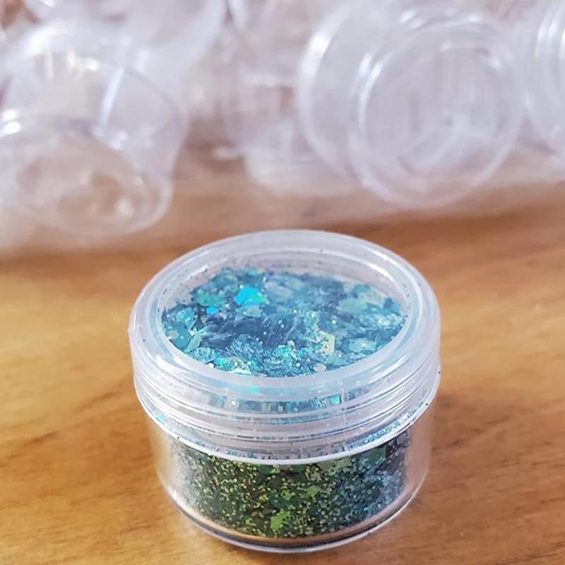 6 шт., 3 г/5 г/10 г/15 г/20 г, пустой контейнер для образцов с крышками, косметические баночки, прозрачная пластиковая бутылка для макияжа, ногтей, ювелирные изделия, красота, домашняя кухня