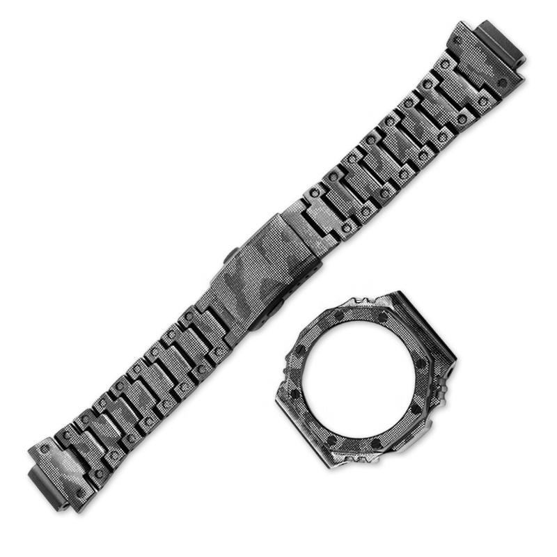 Для серии Casio G-SHOCK Восьмиугольные часы GA-2100/GA-2110/GA-B2100 Модифицированный камуфляж Металлический корпус Нержавеющая сталь Комплект ремешка мужской