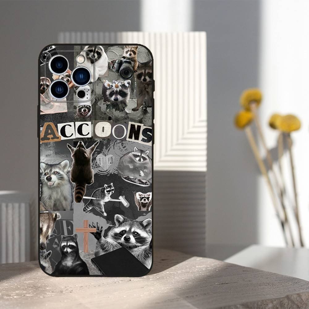 Funny Raccoon Animal For iPhone 12,16,11,14,15,17,13,X,Mini,SE,XS,Plus,Pro Max,8,7,XR,Soft Silicone Black Case