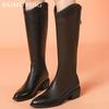 Массивные женские высокие сапоги из кожи с острым носком на среднем каблуке в стиле ретро 2025 года, модные зимние классические туфли до колена для мотоциклистов Botas De Mujer
