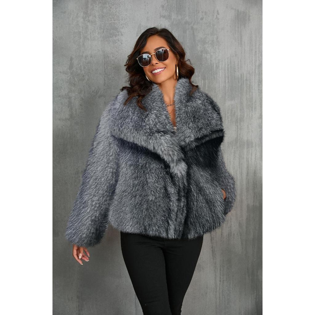 Fur Big Collar Synthetic Fur Coat Short Fashion Imitation Fox Fur Coat Fluffy Plush Women's Clothing