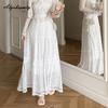 Fairycore Осень Зима Женская Белая Макси Длинная Кружевная Юбка Эластичная Талия Цветочная Вышивка Нежная Юбка Элегантная Женственная Женская Базовая Юбка