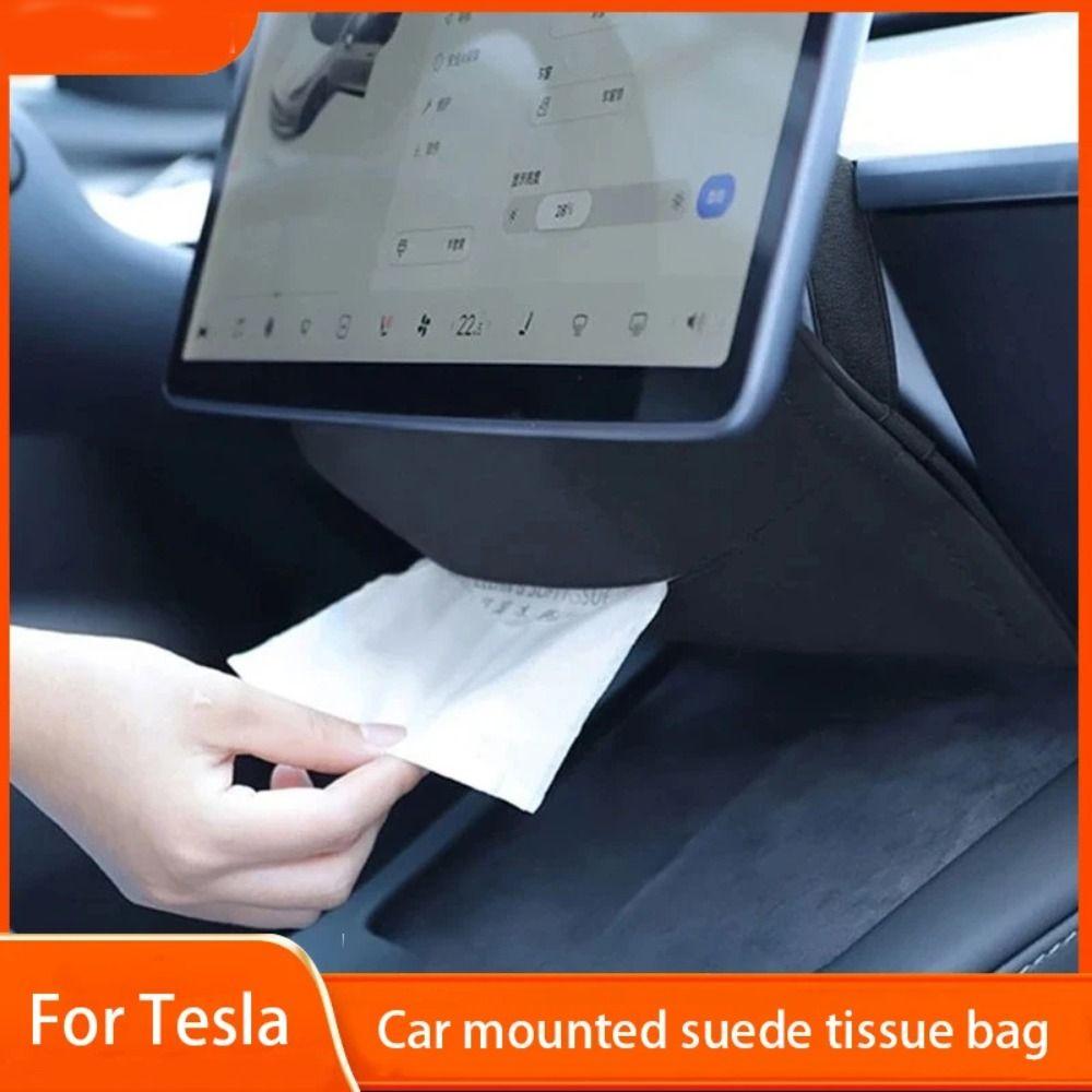 Hidden Design Car Tissue Holder Wear Resistant Auto Storage Bag for Tesla Model 3 Y Car Interior
