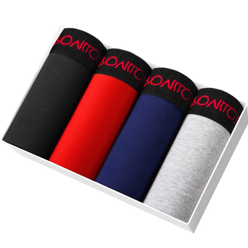 BONITOS 4 шт. однотонные боксеры для мужчин, хлопковые мужские трусы, комплект сексуального мужского нижнего белья