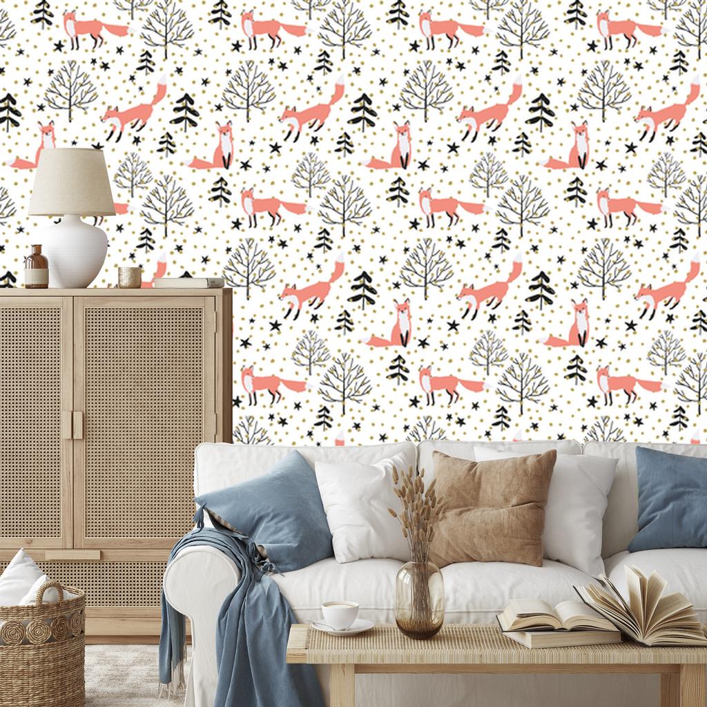 Painted foxes in the forest wallpaper for living room and bedroom 50x1000