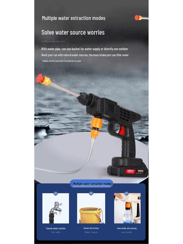 Беспроводная портативная автомойка высокого давления с литиевой батареей