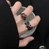 European and American Style Dark Pomegranate Red Ring for Couples, Stackable Index Finger Ring, Retro Black Thorn Open Ring