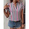 Striped V-neck Batleeved Shirt European and American Spring and Summer Stripe V-neck Batwing Sleeve Shirt Top