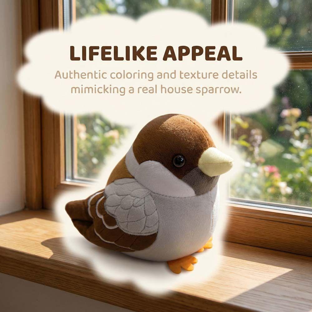 Realistic Soft Stuffed Bird Doll Chubby Round Simulation Sparrow Doll Office Companion